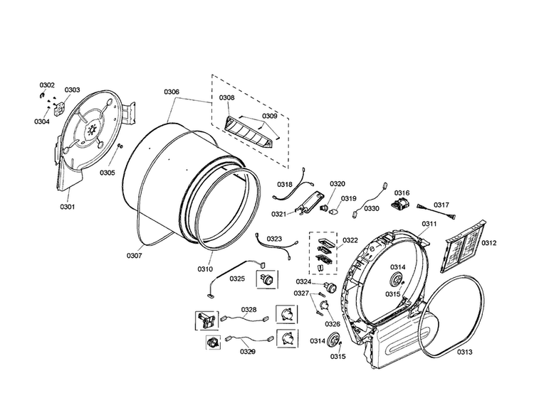 Drum Diagram and Parts List for WTMC3521UC 03 Bosch Dryer