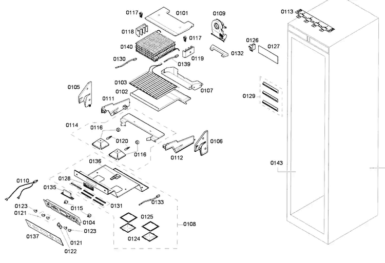 Freezer Assy Diagram and Parts List for T24IR70NSP 37 Thermador Refrigerator