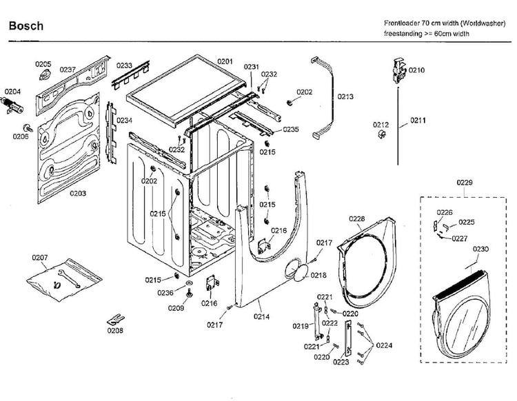 Cabinet/door Diagram and Parts List for WFMC3301UC 09 Bosch Washer