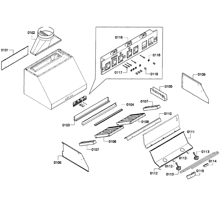 Range Hood Diagram and Parts List for PH30HS 01 Thermador Range Hood