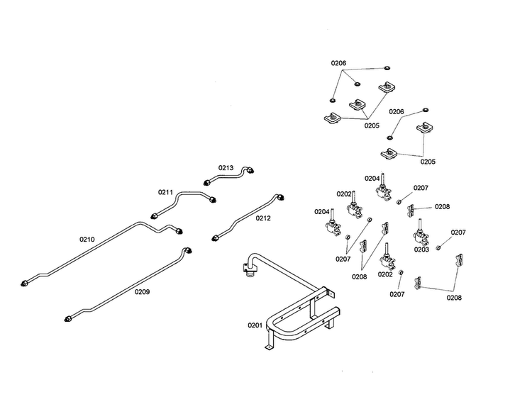 Manifold/valve/tubing Diagram and Parts List for NGT946UC 01 Bosch Cooktop