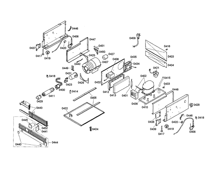 Compressor/condenser Diagram and Parts List for T24IF70PSS 01 Thermador Freezer
