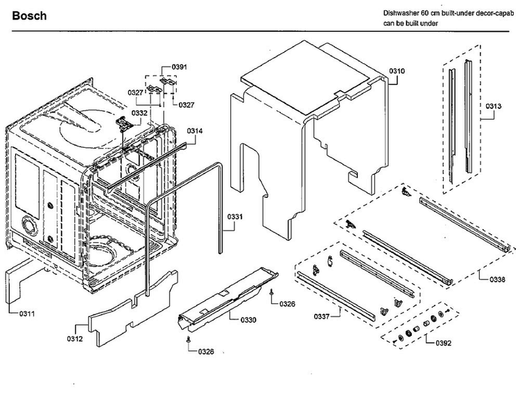 Cabinet Diagram and Parts List for SHE68T55UC 09 Bosch Dishwasher