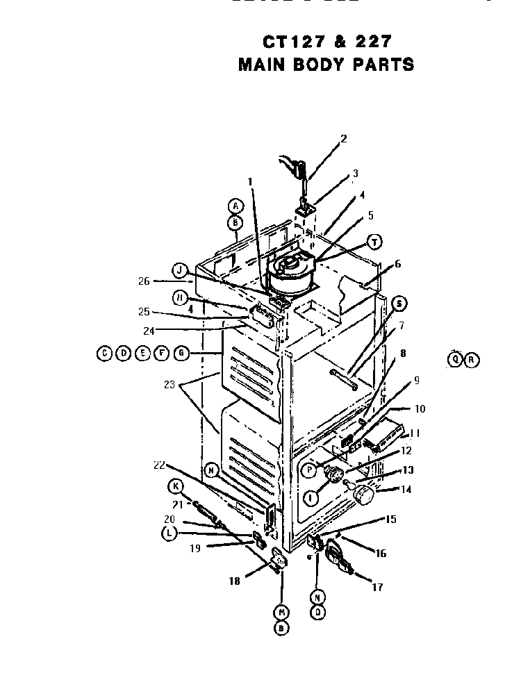 Main Body Diagram and Parts List for CT227  Thermador Wall Oven