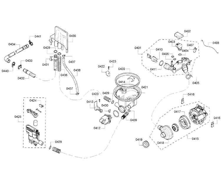 Pump Assy Diagram and Parts List for SHV55R53UC 64 Bosch Dishwasher