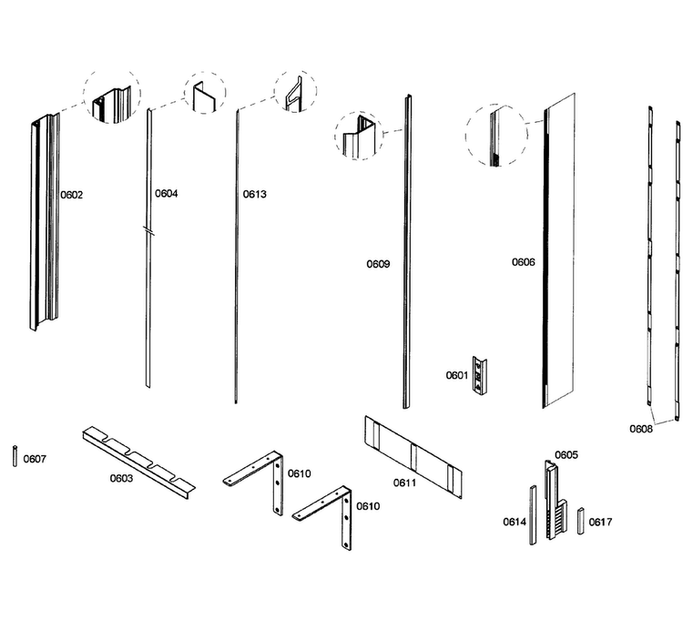 Framing Diagram and Parts List for T18ID80NRP 48 Thermador Freezer