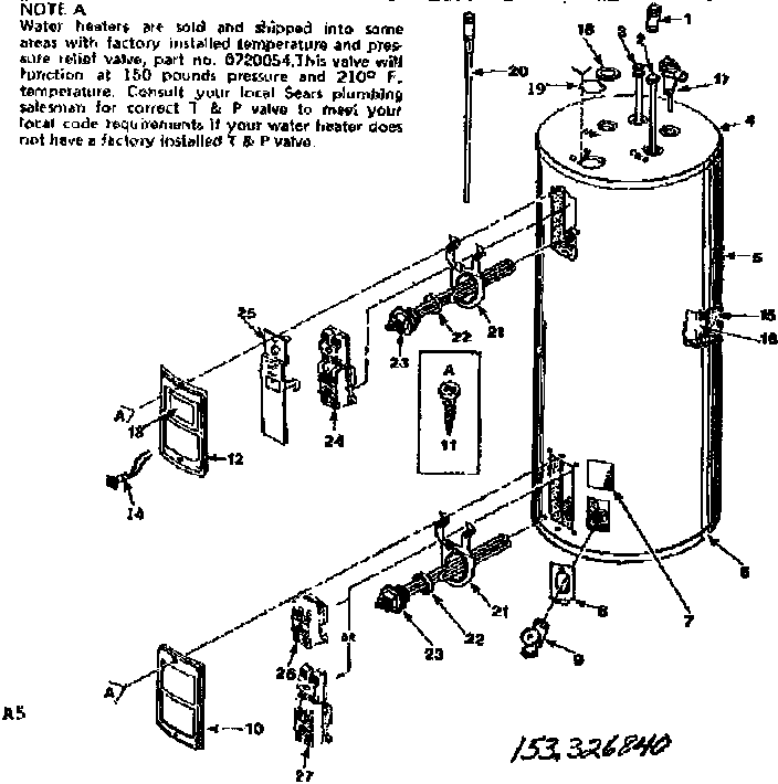 Replacement Parts Diagram and Parts List for 153326840  Kenmore Water Heater