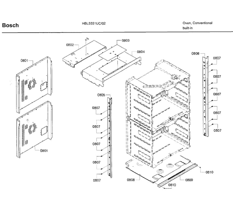 Frame Diagram and Parts List for HBL5551UC 02 Bosch Wall Oven