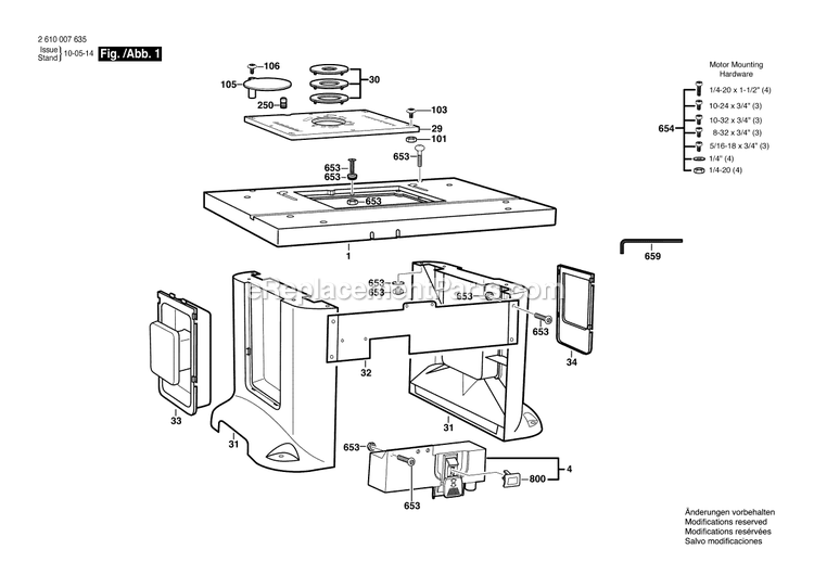Page 1 Diagram and Parts List for RA1181 2610007635 Bosch Router