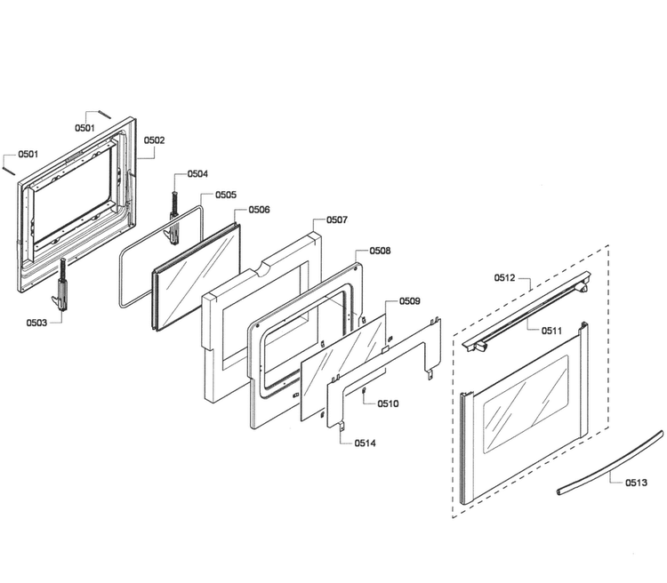 Door Assy Diagram and Parts List for HES7282U 02 Bosch Range