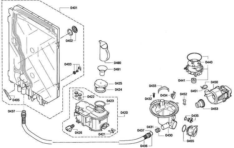 Pump Assy Diagram and Parts List for SGE63E06UC 01 Bosch Dishwasher