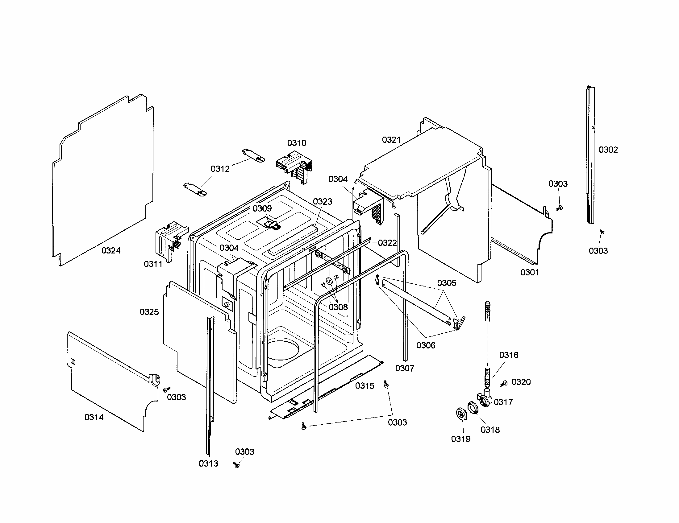 Tub Diagram and Parts List for S35KMK16UC 47 Bosch Dishwasher