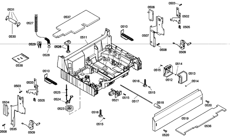 Base Assy Diagram and Parts List for SHE45M02UC 48 Bosch Dishwasher