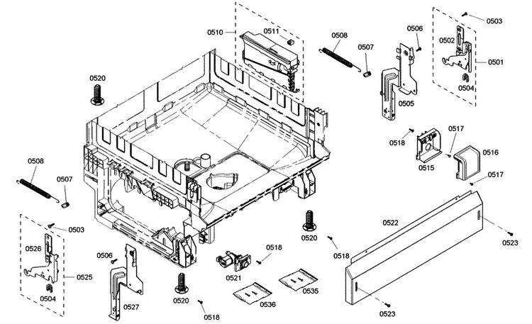 Base Assy Diagram and Parts List for SHX3AM06UC 01 Bosch Dishwasher
