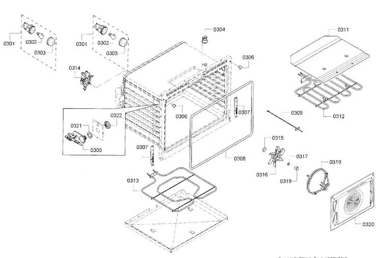 Cavity Diagram and Parts List for HBL8451UC 01 Bosch Wall Oven