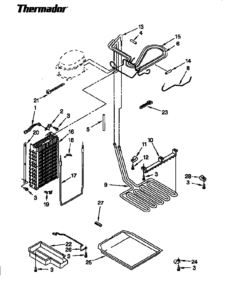 Lower Unit & Tubing Diagram and Parts List for TSS36DAW-06  Thermador Refrigerator