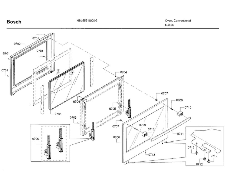 Door 2 Diagram and Parts List for HBL5551UC 02 Bosch Wall Oven