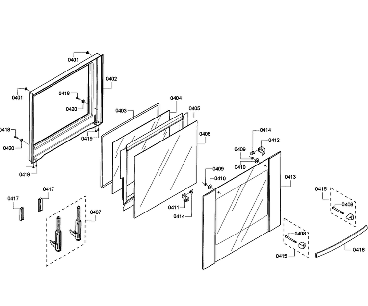 Door Upper Diagram and Parts List for HBN3550UC 10 Bosch Wall Oven