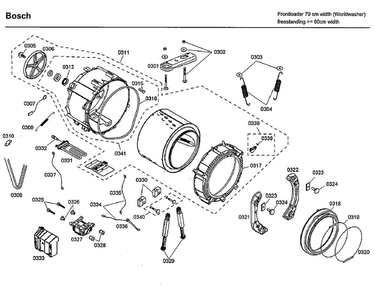 Tub Diagram and Parts List for WFMC3301UC 13 Bosch Washer