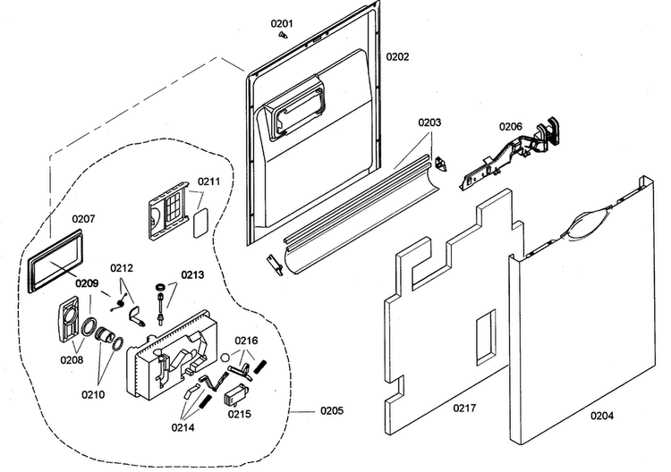 Door Assy Diagram and Parts List for SHE44C05UC 20 Bosch Dishwasher