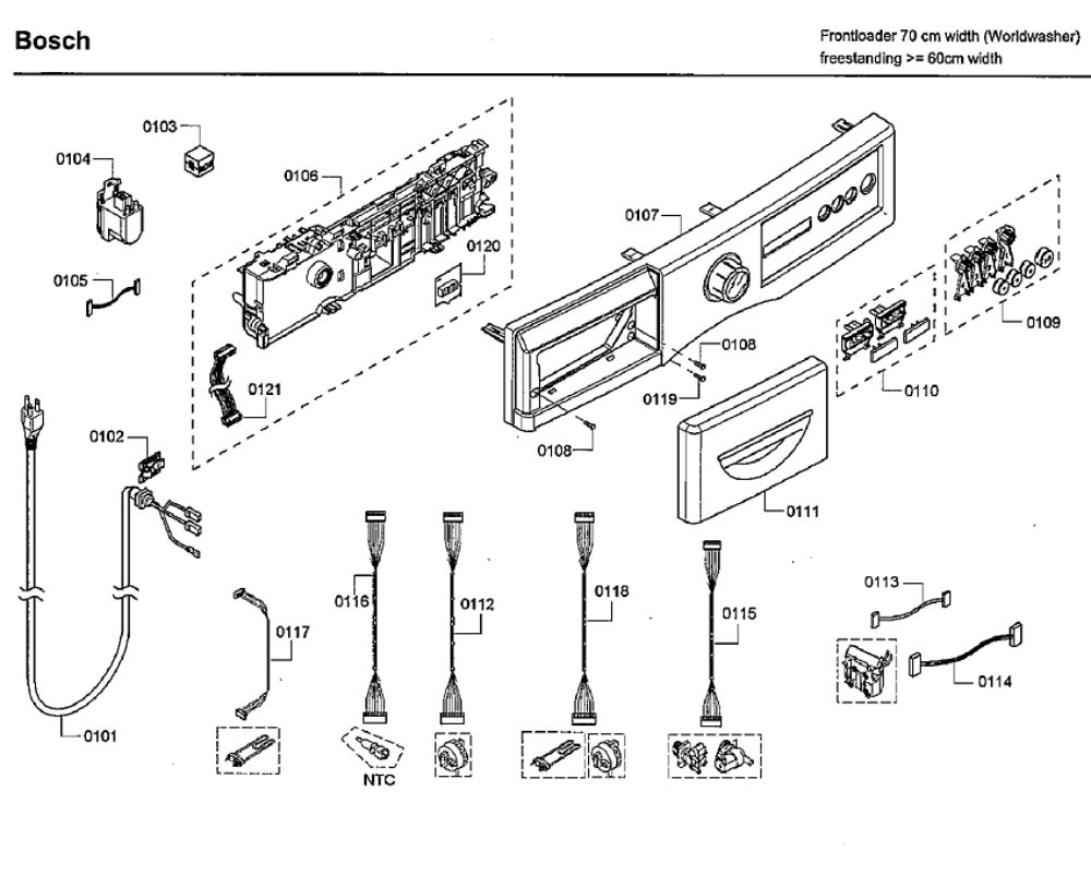 Control Panel Diagram and Parts List for WFVC544CUC 23 Bosch Washer