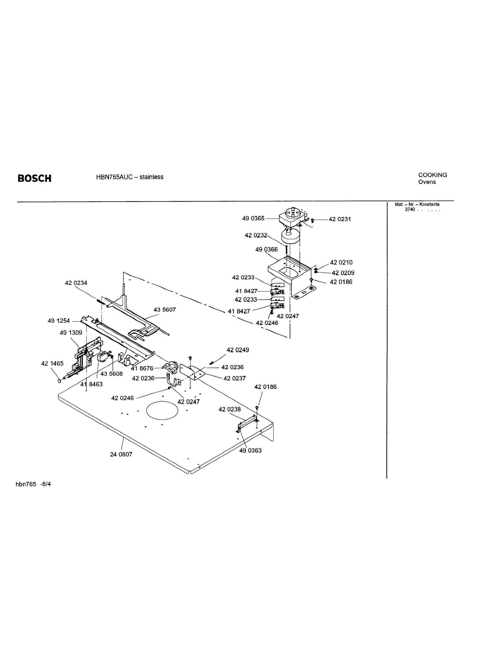 04 - MID PLENUM Diagram and Parts List for HBN765AUC(FD8207-)  Bosch Wall Oven