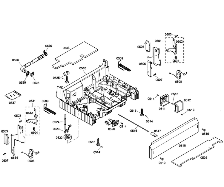 Base Assy Diagram and Parts List for SHE55C05UC 50 Bosch Dishwasher