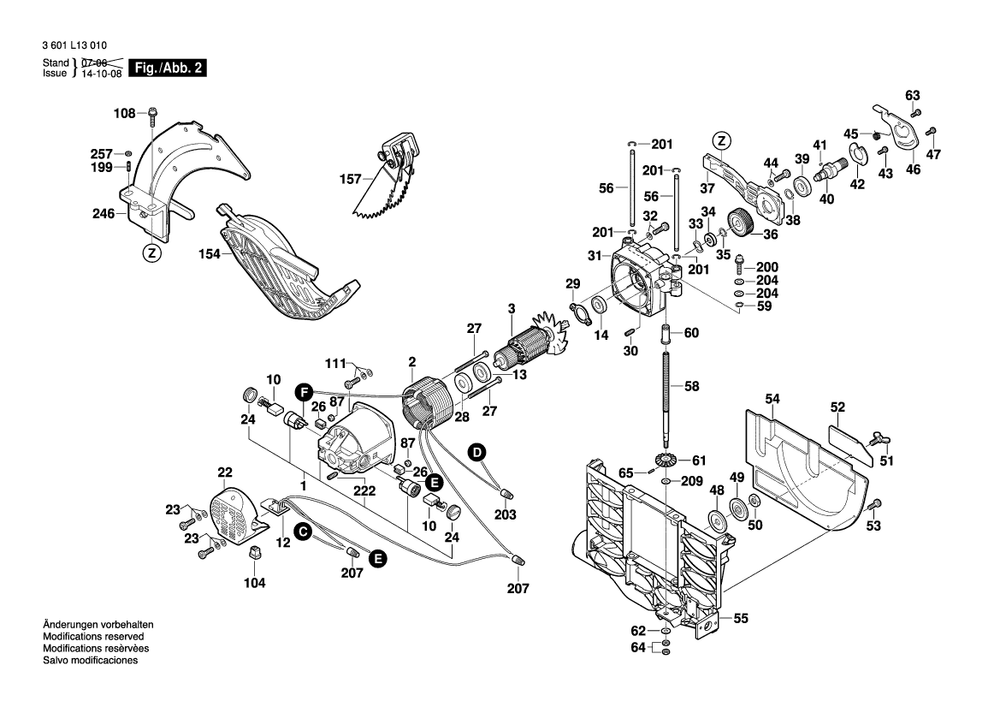 Page B Diagram and Parts List for 4100 3601L13010 Bosch Table Saw