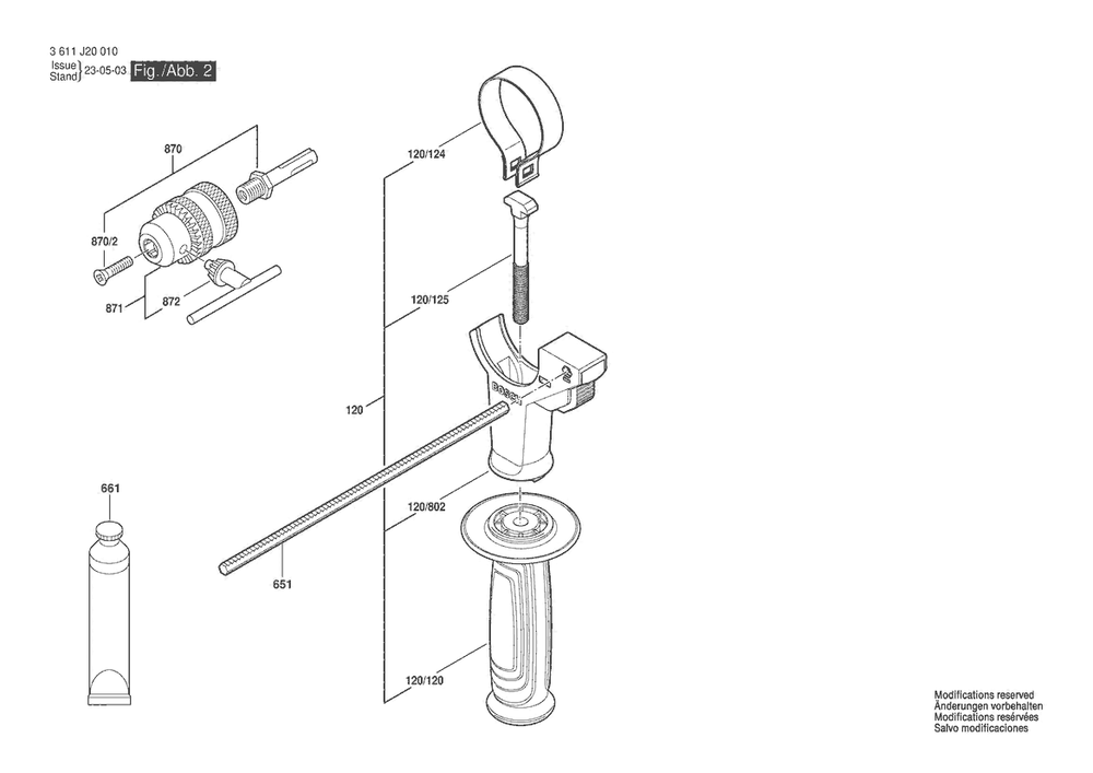 Section 2 Diagram and Parts List for 3611J20010  Bosch Hammer Drill