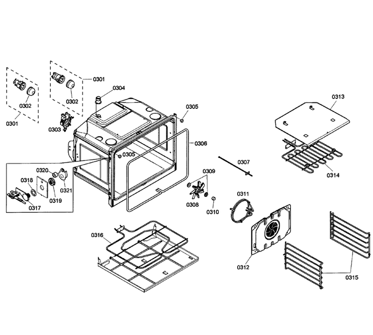 Oven Assy Diagram and Parts List for HBL5450UC 02 Bosch Wall Oven