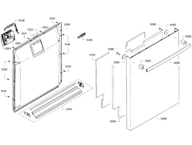 Door Diagram and Parts List for SHX5AVF5UC 01 Bosch Dishwasher