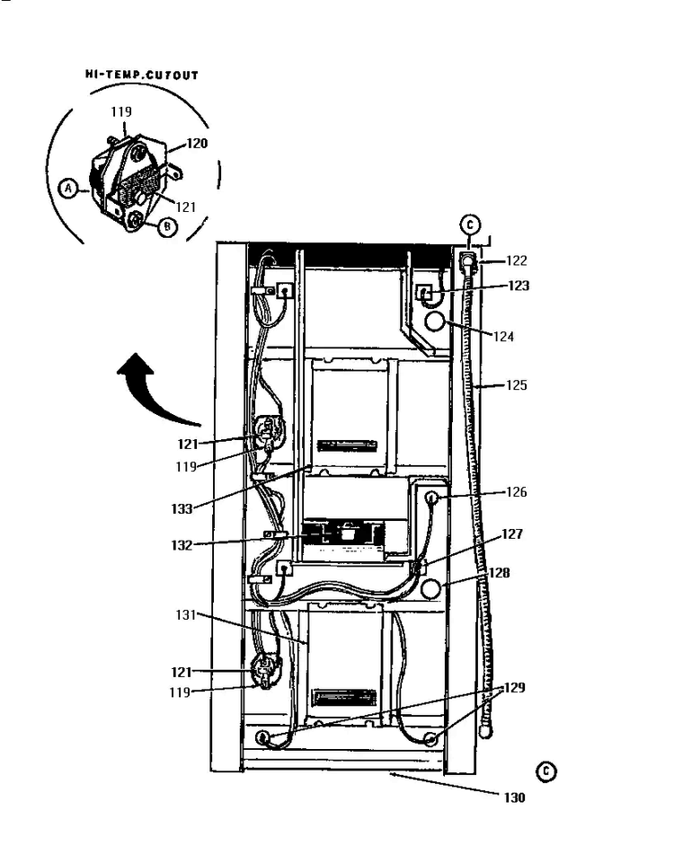 Back View Diagram and Parts List for CT227  Thermador Wall Oven