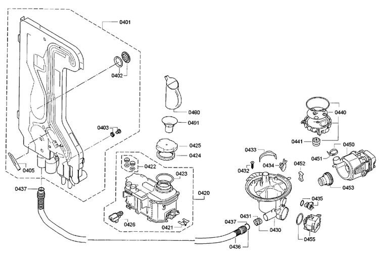 Pump Assy Diagram and Parts List for SGE63E15UC 87 Bosch Dishwasher