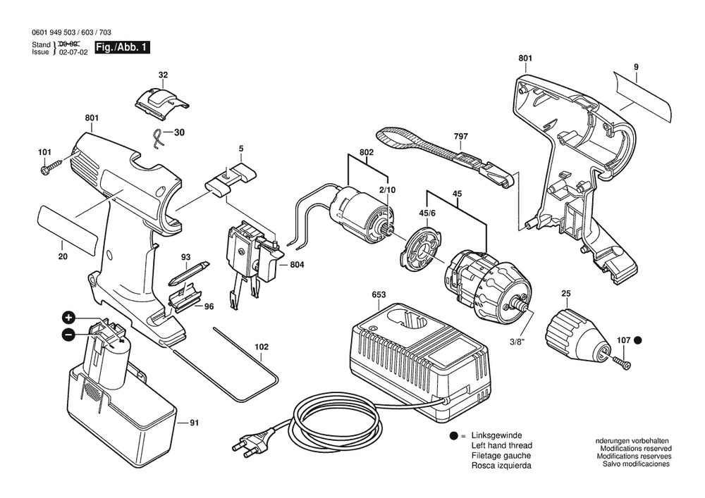 Section 1 Diagram and Parts List for 0601949627  Bosch Screwdriver