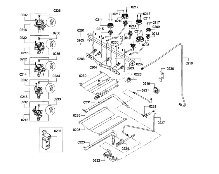 Valve Assy Diagram and Parts List for HGS3063UC 09 Bosch Range