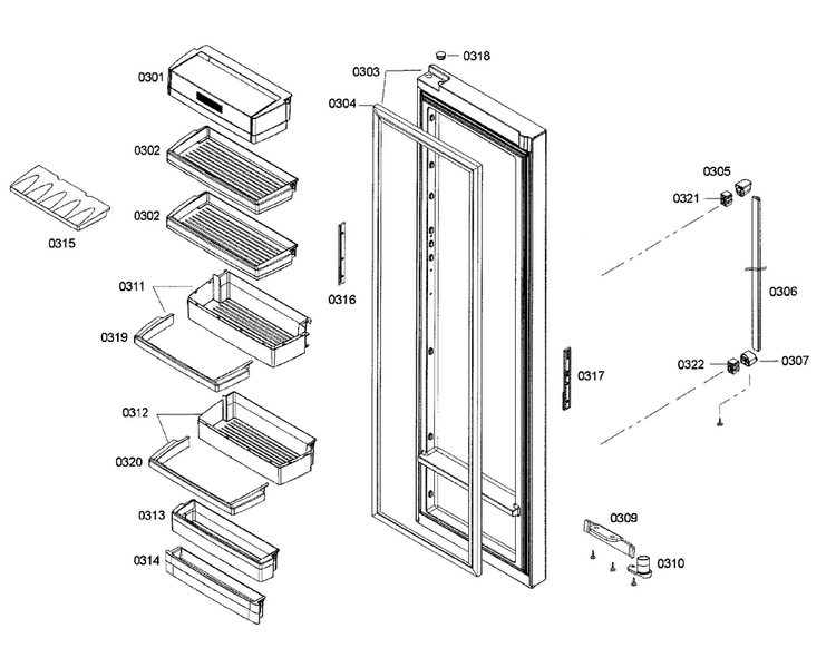 Door 2 Diagram and Parts List for B22CS50SNW 03 Bosch Refrigerator