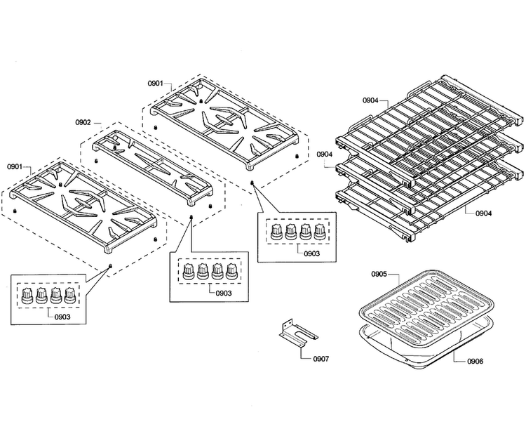 Grates/shelfs Diagram and Parts List for PRD304GHU 09 Thermador Range