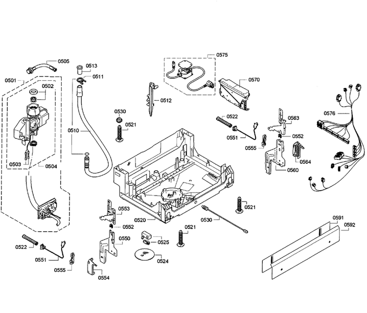 Base Assy Diagram and Parts List for SGE63E15UC 48 Bosch Dishwasher