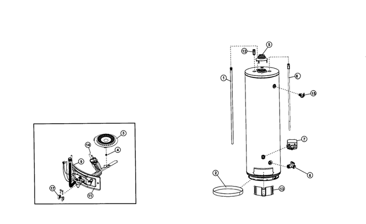 Main Assy Diagram and Parts List for 153576320  Kenmore Water Heater