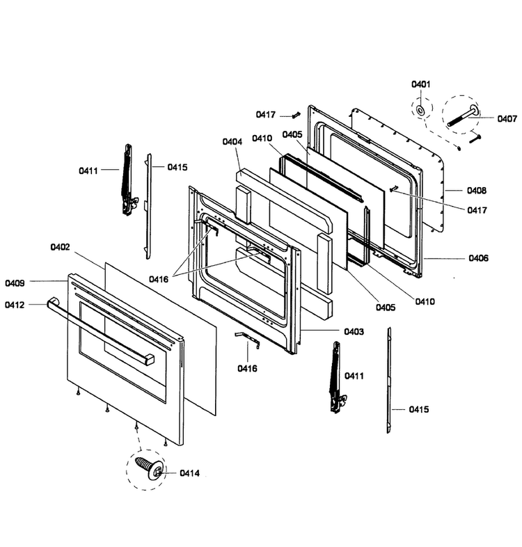 Door Assy Diagram and Parts List for HES5053U 02 Bosch Range