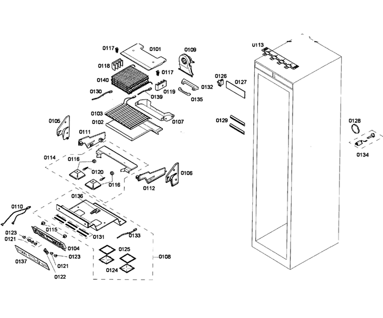 Cabinet Parts Diagram and Parts List for T24IF70NSP 05 Thermador Freezer