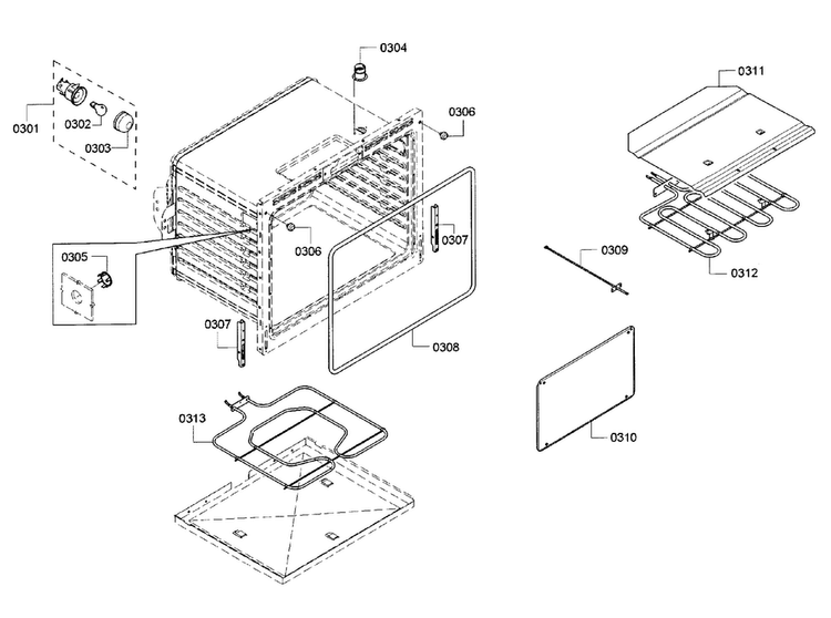 Cavity-upper Diagram and Parts List for HBL5551UC 01 Bosch Wall Oven