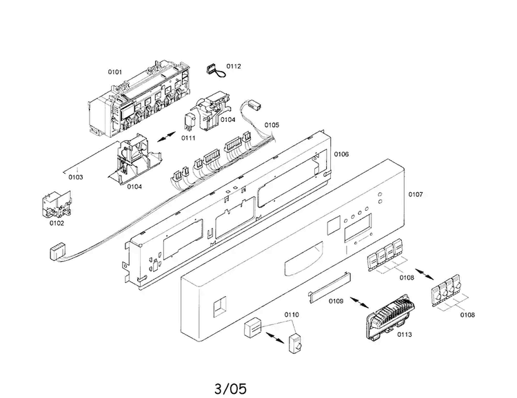Fascia Panel/console/console Module Diagram and Parts List for SHU43C07UC 17 Bosch Dishwasher