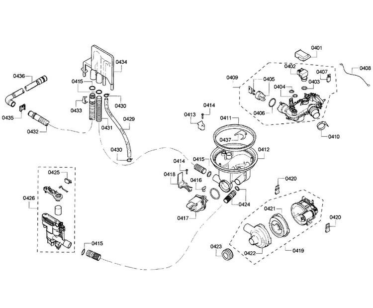 Pump Assy Diagram and Parts List for DWHD410HPR 64 Thermador Dishwasher