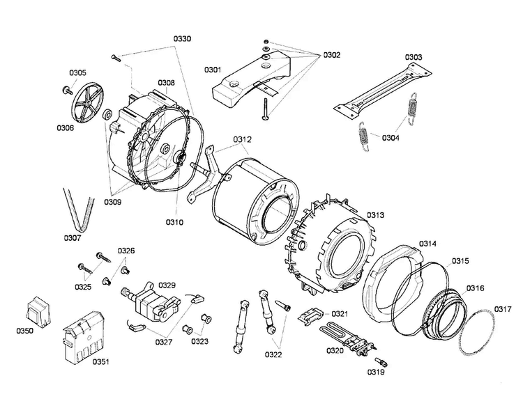 Drum Diagram and Parts List for WFL2090UC 12 Bosch Washer