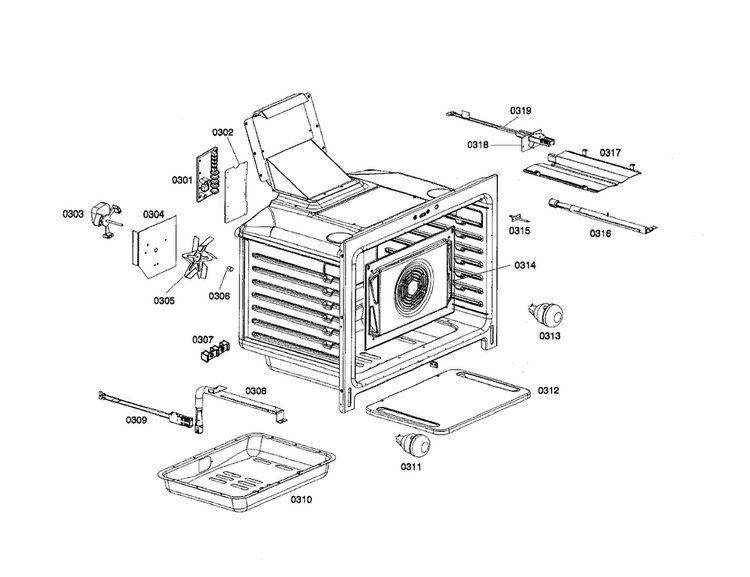 Oven Cabinet Diagram and Parts List for HGS445UC 01 Bosch Range