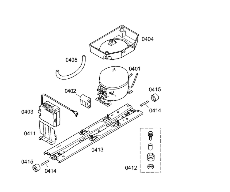 Compressor Diagram and Parts List for B10CB80NVS 01 Bosch Refrigerator