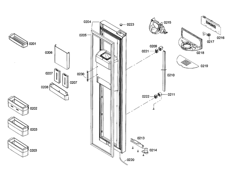 Door 1 Diagram and Parts List for B22CS50SNW 03 Bosch Refrigerator