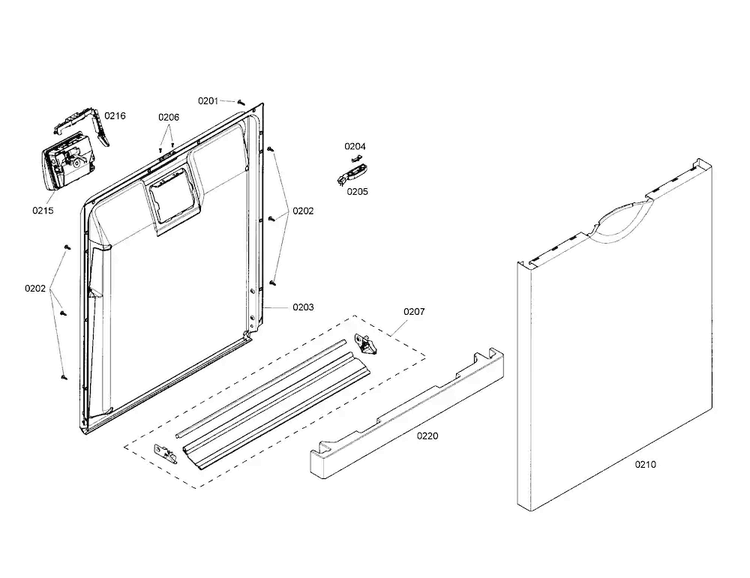 Door Diagram and Parts List for SHE4AM12UC 01 Bosch Dishwasher