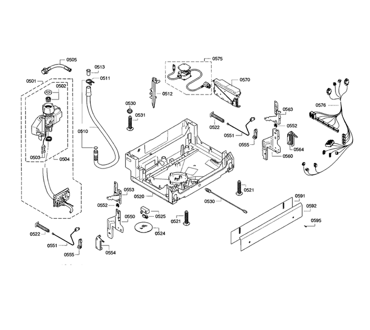 Base Diagram and Parts List for SGE63E06UC 86 Bosch Dishwasher